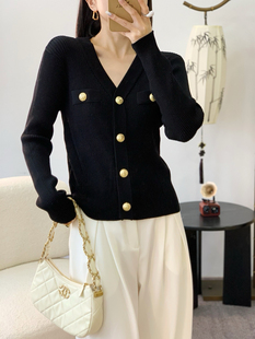 内搭毛衣打底衫 小香风领针织开衫 女秋冬25新款 修身 上衣03 收腰短款