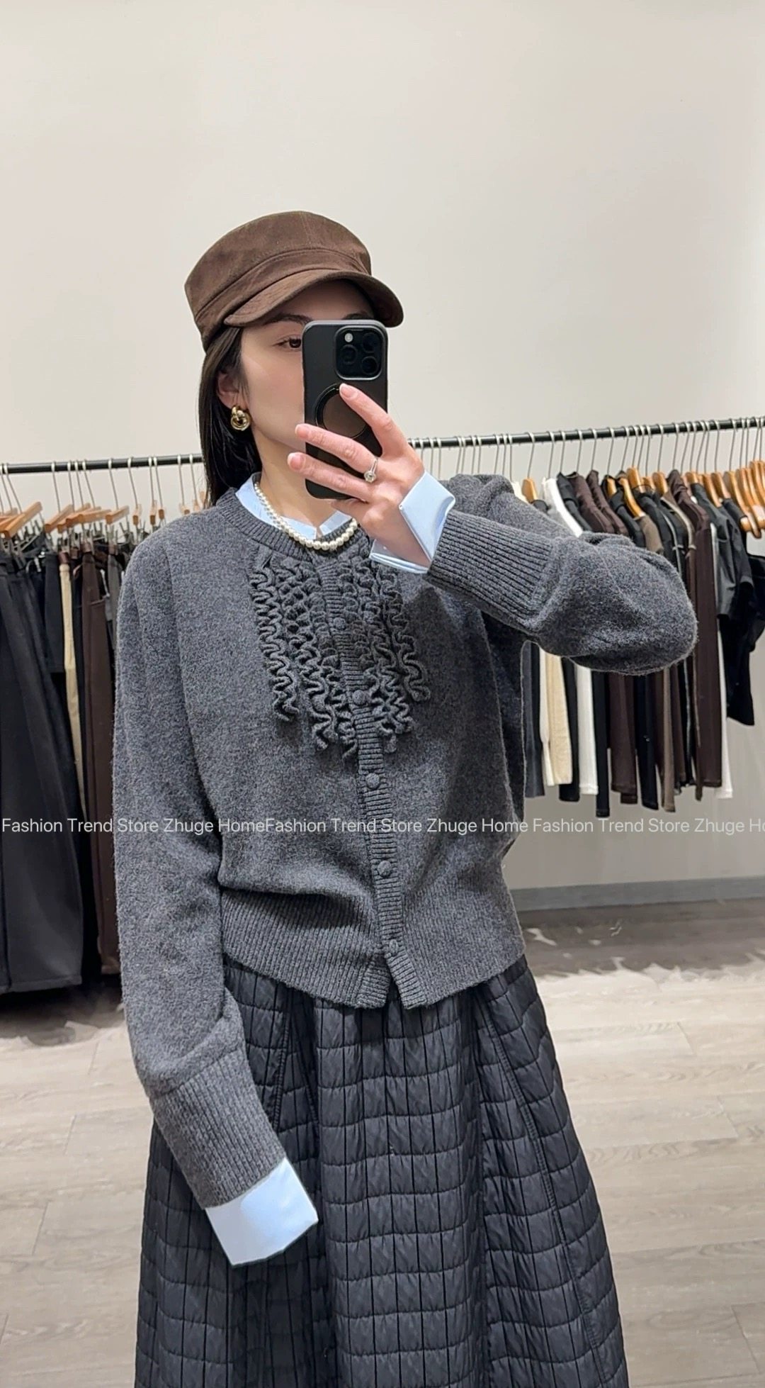 2025新款针织衫圆领长袖纯羊毛毛衣外套女宽松显瘦百搭上衣木耳边