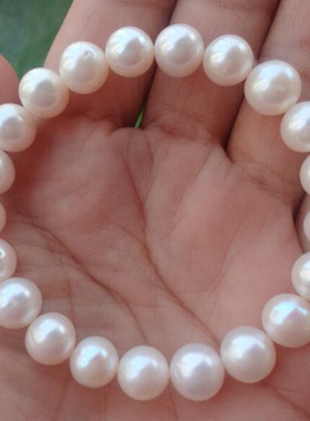 新品纯手作DIY8-9-10mm大颗粒天然淡水近圆白色紫色珍珠手链手串