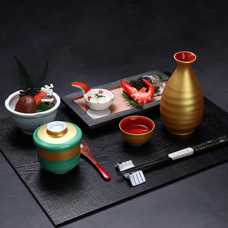 日式和风金色清酒壶清酒杯 日本陶瓷料理餐具酒店饭店倒酒器