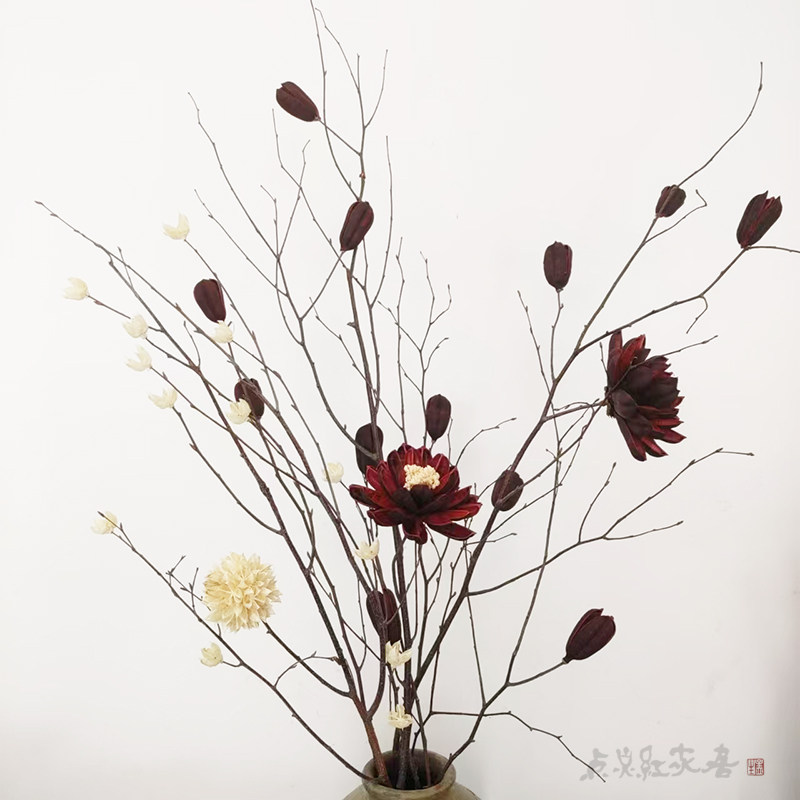 木槿莲天然枯树枝干花干枝新中式客厅插花干支家居民宿落地大花瓶