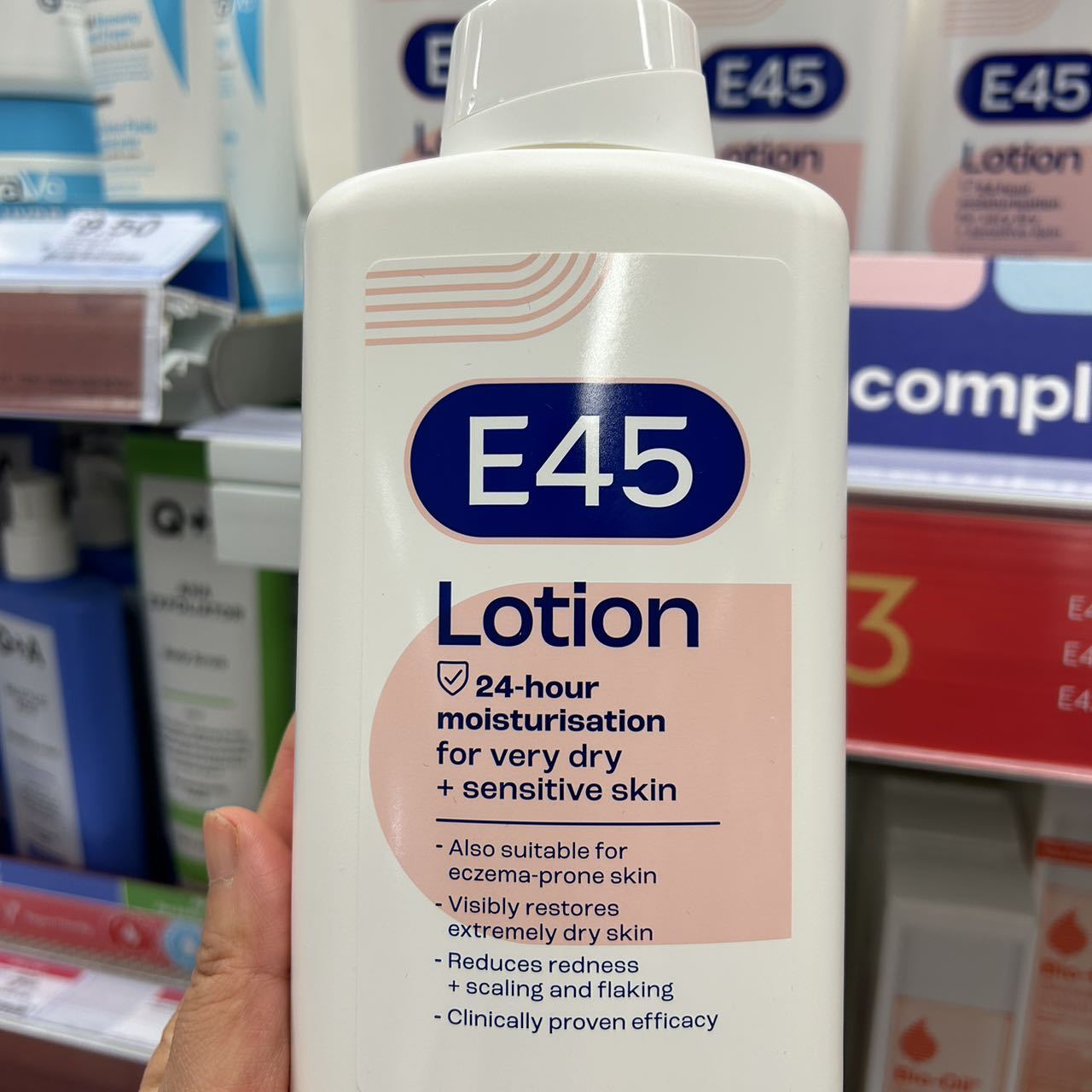 英国 E45超级滋润保湿霜深层补水身体乳液干性过敏湿ZHEN500ML