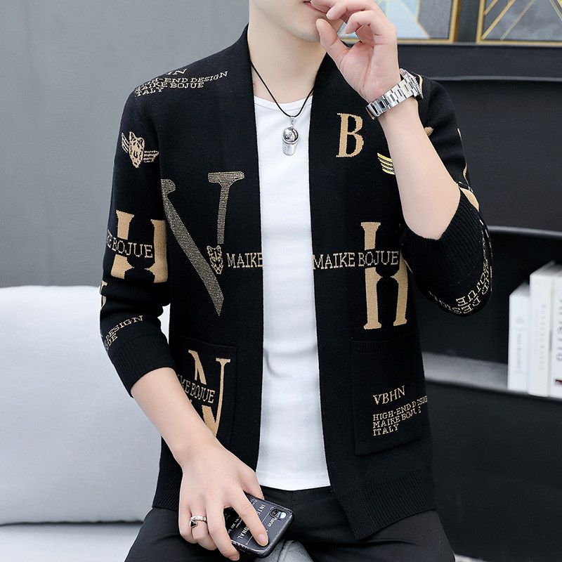 男士秋冬针织衫开衫外套男款时尚休闲麦穗保暖毛线衣线衫图片