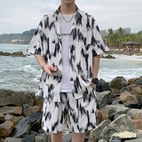 A093-TZ530-P58控78冰丝印花短袖衬衫套装白色，男装T恤，电商A093