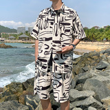 2025夏装新款海滩冰丝短袖衬衫套装A093-TZ087-P58控78白色，男装衬衫，电商A093