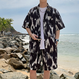 A093-TZ530-P58控78冰丝印花短袖衬衫套装白色，男装T恤，电商A093