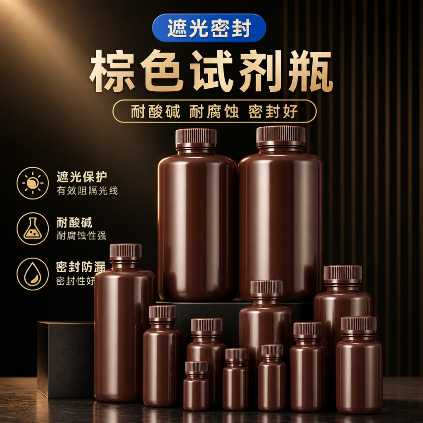 棕色试剂瓶塑料广口实验室避光瓶分装瓶60/125/250/500ml密封瓶4