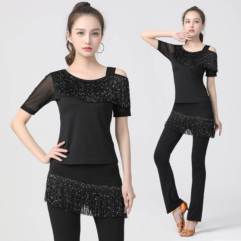 水兵舞广场舞新款套装跳舞衣拉丁舞亮片流苏裙裤国标舞上衣演出服