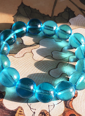 清代官造宫廷御用古法老琉璃 14mm湖蓝色手串 朝珠 文玩珠串 包老