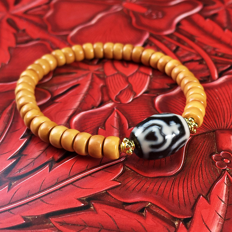 藏传达洛宝瓶玛瑙天珠藏式手串搭配天然橄榄老型珠半宝石水晶手链