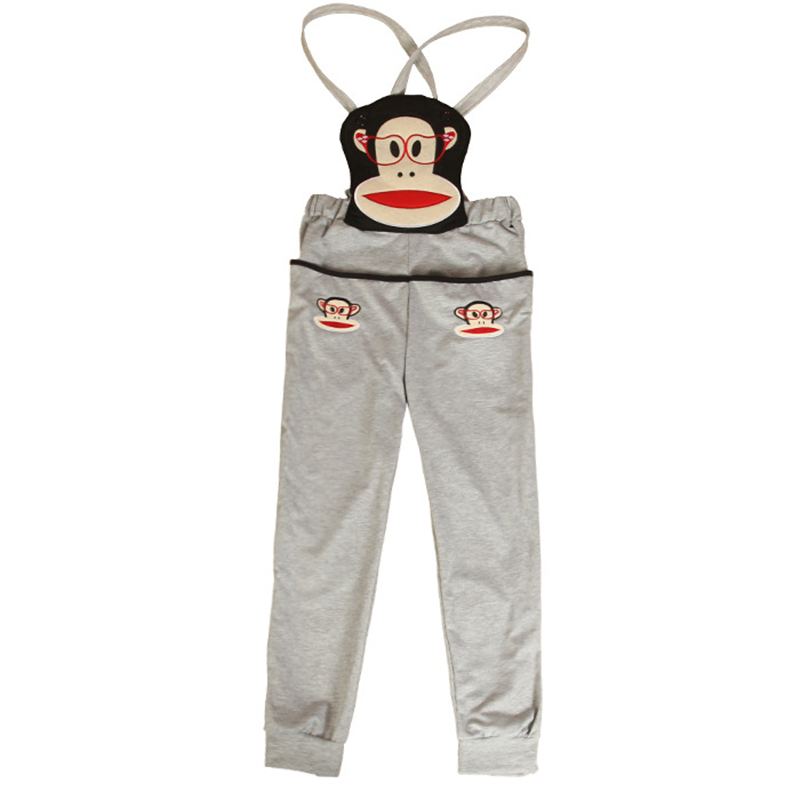 rough绣花背带裤女士秋春季韩版卫裤 薄款松紧腰哈伦裤绿色连体裤