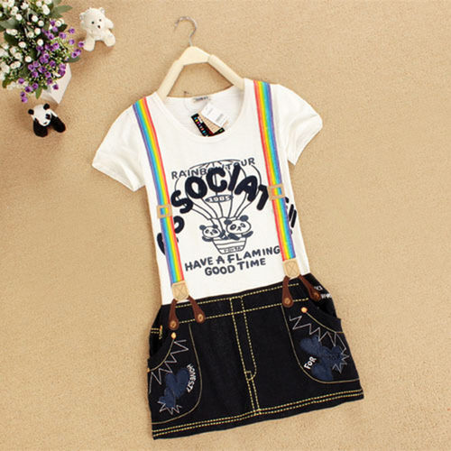 rough可爱贴布刺绣2024背带连衣裙 纯棉短袖T恤 绣花长款宽松上衣