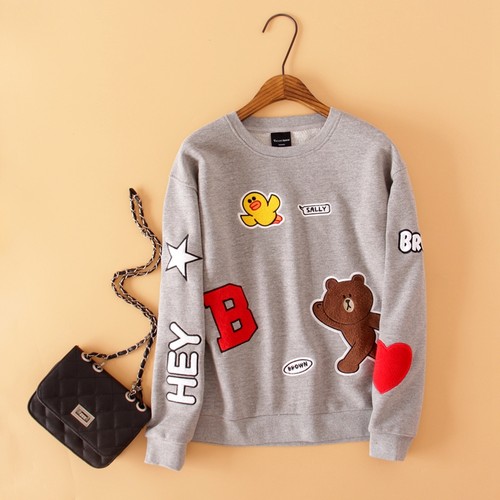 日系纯棉rough绣花简约减龄卫衣