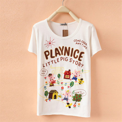 夏季贴布刺绣纯棉上衣短袖t恤