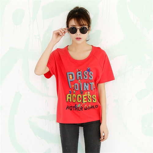 rough短袖t恤贴布刺绣宽松大版衫大码胖MM2024加大加肥女式打底衫