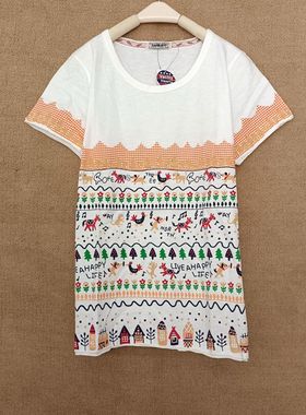 2024新款百搭白色纯棉rough满印圆领短袖t恤女宽松半袖上衣夏装潮