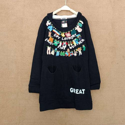 绣花晾衣绳纯棉卫衣中长款秋冬装