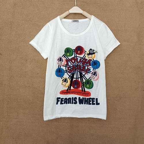 2024夏季新款短袖t恤女棉质rough绣花摩天轮体恤甜美上衣半血卡通