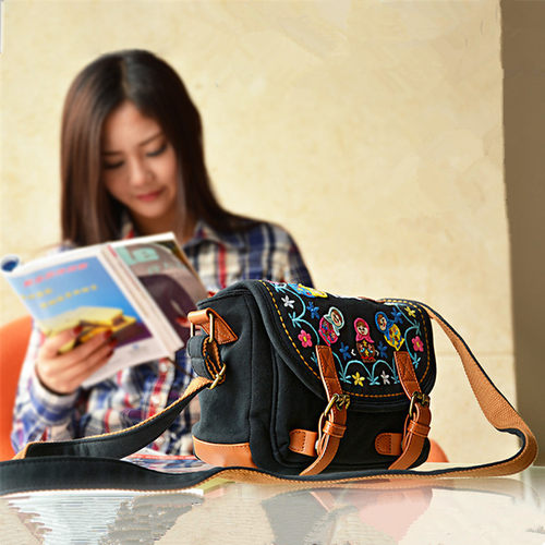 原创rough纯棉织布斜跨单肩女包