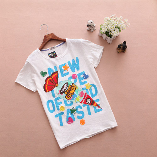 刺绣T恤女短袖2024春装新款甜美田园小清新修身萝卜纯棉绣花上衣