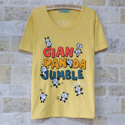 熊猫rough夏季韩范纯棉短袖t恤女韩版学生卡通刺绣百搭半袖上衣服