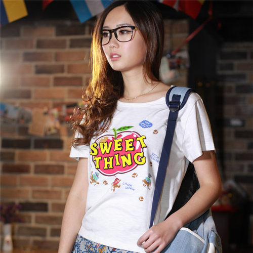 2024夏季新款韩版纯棉T恤女卡通苹果刺绣rough宽松大码胖MM短袖潮