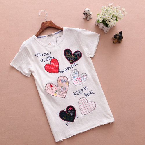 短袖t恤女2024rough心形夏季原宿风宽松韩版百搭体恤小清新半袖衫