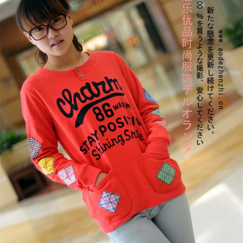 少女上衣rough韩版宽松圆领秋春宽松方字母休闲运动潮女卫衣外套