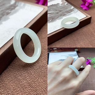 天然和田玉白玉戒指戒圈指环男女款玉石尾戒素圈对戒情侣礼物玉戒