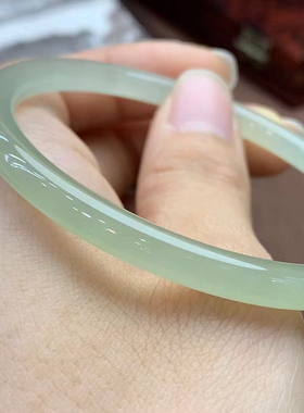 保真天然和田玉冰底晴水手镯细条手镯叮当镯女士礼物玉手镯女神款