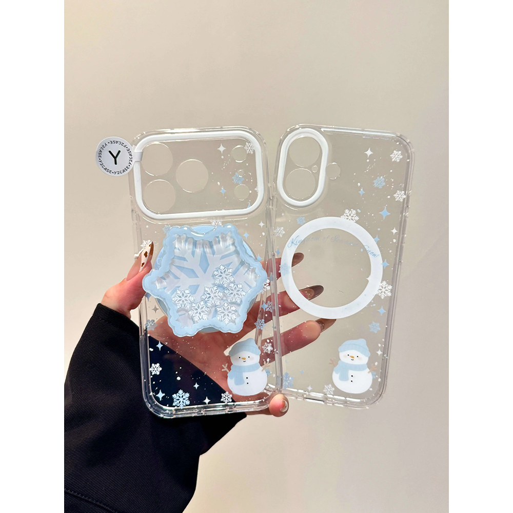 磁吸卡通可爱冬日雪花雪人磁吸摇摇乐支架适用苹果17promax手机壳15iphone16pro保护套13/14双层IMD气囊防摔