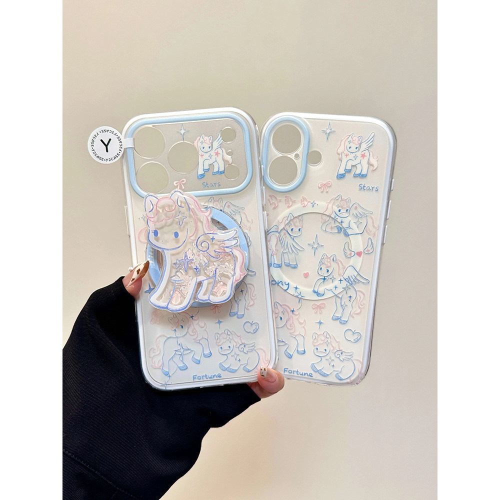 磨砂磁吸二合一卡通可爱小飞马适用苹果17promax手机壳15iphone16pro保护套13/14磁吸摇摇乐支架双层IMD高级