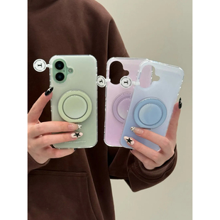 个性 日韩ins简约纯色晕染折叠支架适用苹果17promax手机壳15iphone16pro保护套13 14双层IMD高级感防摔新款