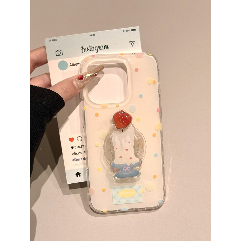 可爱彩波点草莓蜡烛支架适用苹果16promax手机壳15iphone14保护套13双层imd高级感日韩ins风小众创意防摔个性