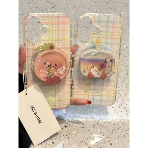 清新格纹晕染苹果蛋糕磁吸摇摇乐支架适用苹果16promax手机壳15iphone14保护套13双层imd高级感日韩ins风可爱