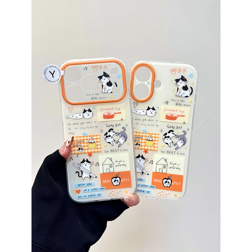 磨砂卡通可爱斑点小花猫适用苹果17promax手机壳15iphone16pro保护套13/14双层IMD高级感带手链小众防摔新款