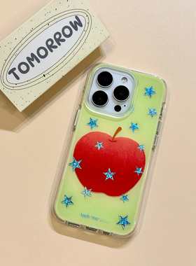 日韩ins鎏金蓝色星星红苹果适用苹果16promax手机壳15iphone14保护套13双层IMD高级感气囊防摔小众新款个性