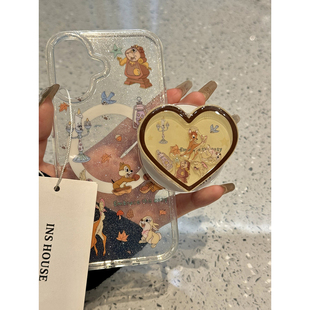 桑普兔小鹿摇摇乐支架适用ihone16promax苹果15pro手机壳14磁吸13双层imd保护套透明简约趣味童话动画卡通