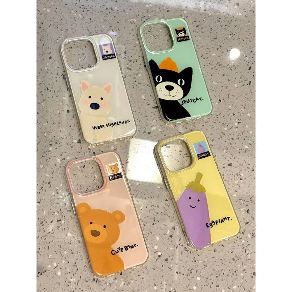 可爱jellycat小动物吉利猫茄子适用苹果16promax手机壳15iphone14保护套13双层imd高级感日韩ins风小众创意