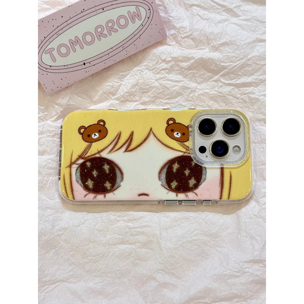 闪粉轻松熊发夹大眼女孩适用苹果16promax手机壳15iphone14保护套13双层IMD高级感日韩ins风防摔新款个性创意