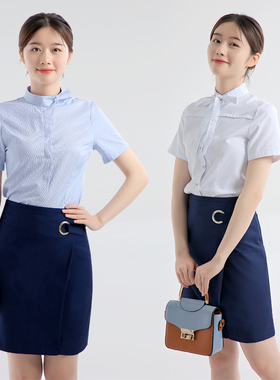 新款移动工作服女制服短袖衬衫2019中国移动营业员蓝色衬衣裙裤子