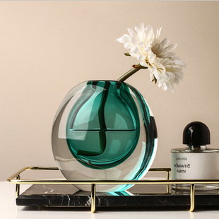 简约彩色玻璃花瓶圆球形水滴加厚水培花器样板房酒店软装 饰品
