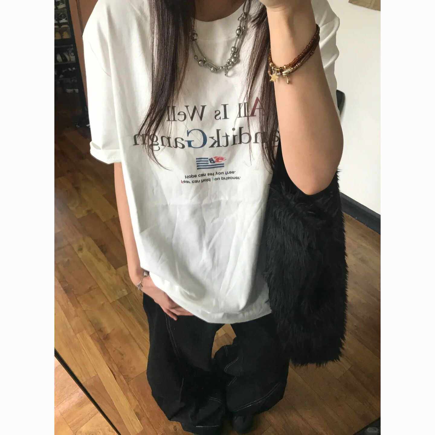 美式短袖oversize女宽松显瘦夏季字母印花圆领休闲t恤情侣上衣潮