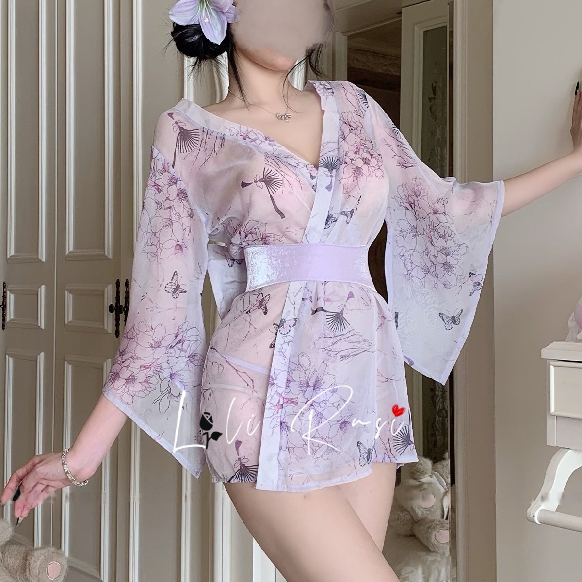 性感透视和服睡衣女纯欲风蝴蝶结