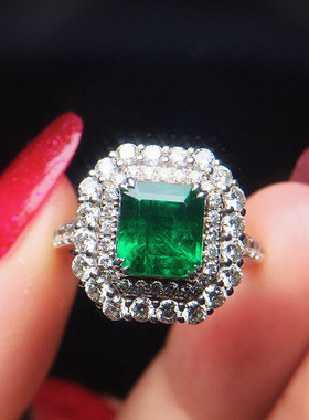 天然极微油赞比亚沃顿绿祖母绿戒指吊坠两用 定制18K金镶嵌绿宝石