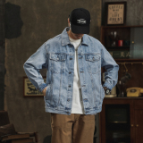 秋季百搭牛仔外套男美式潮牌宽松大码春秋工装夹克牛仔衣306-P95，男装工装外套，电商A318