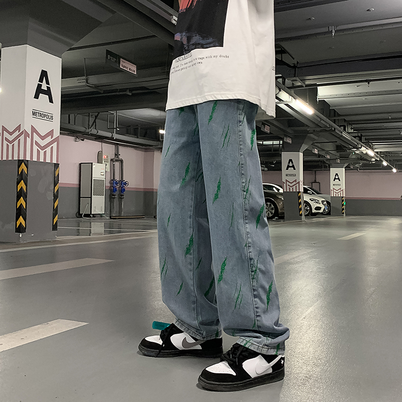 夏季美式高街牛仔裤男薄款直筒百搭休闲裤港风宽松拖地裤7141-P45，男装牛仔裤，电商A318