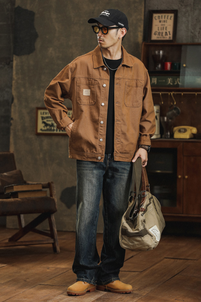 秋季休闲上衣服纯棉工装牛仔外套男潮牌美式男装宽松夹克302-P90,男装工装外套,电商A318