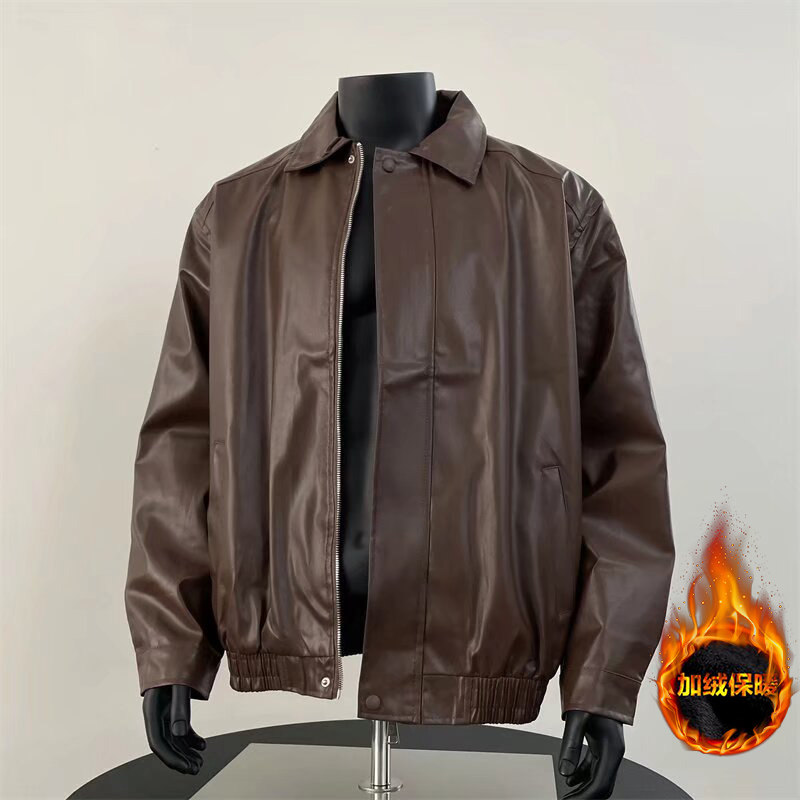 冬季加绒皮衣外套男美式复古PU皮夹克休闲街头机车服1023加绒-P75,男装夹克,电商A318