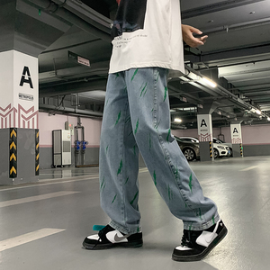 夏季美式高街牛仔裤男薄款直筒百搭休闲裤港风宽松拖地裤7141-P45图片